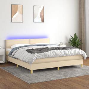 VidaXL Boxspring met matras en LED stof crèmekleurig 160x200 cm