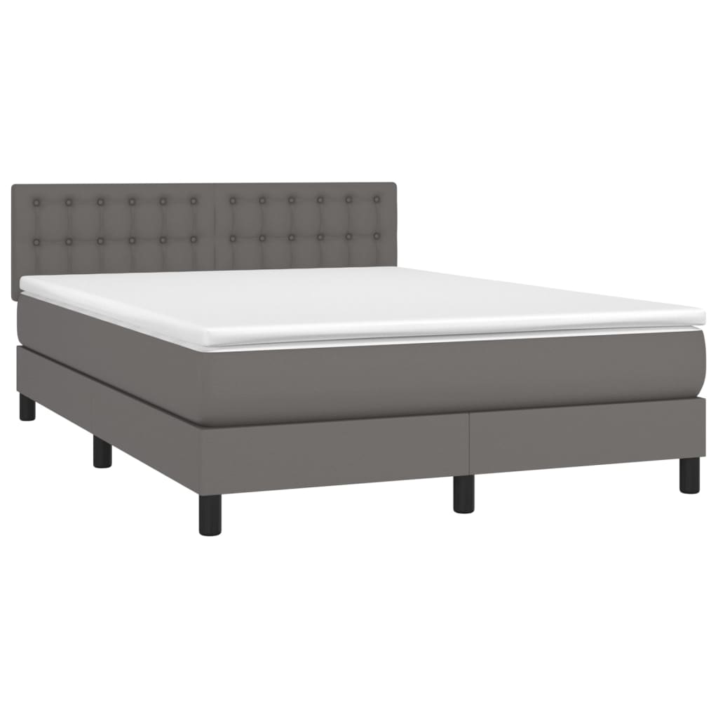 vidaXL Boxspring met matras kunstleer grijs 140x190 cm