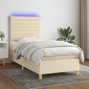 VidaXL Boxspring met matras en LED stof crèmekleurig 90x190 cm