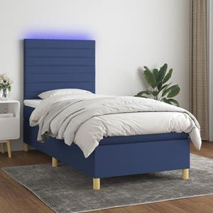 VidaXL Boxspring met matras en LED stof blauw 90x200 cm