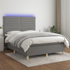 VidaXL Boxspring met matras en LED stof donkergrijs 140x190 cm