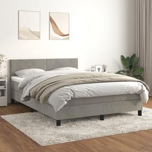 VidaXL Boxspring met matras fluweel lichtgrijs 140x190 cm