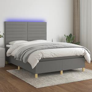 VidaXL Boxspring met matras en LED stof donkergrijs 140x200 cm