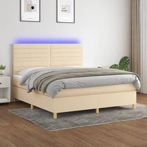 VidaXL Boxspring met matras en LED stof crèmekleurig 160x200 cm