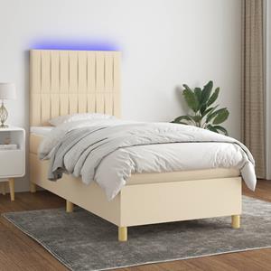 VidaXL Boxspring met matras en LED stof crèmekleurig 90x190 cm