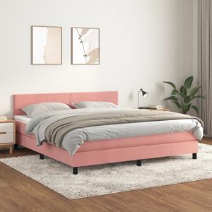 VidaXL Boxspring met matras fluweel roze 180x200 cm