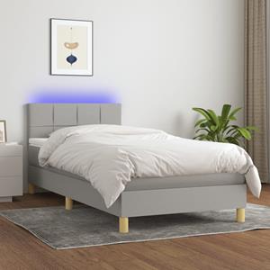 VidaXL Boxspring met matras en LED stof lichtgrijs 90x190 cm