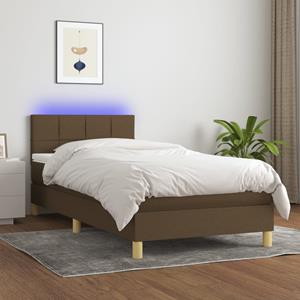 VidaXL Boxspring met matras en LED stof donkerbruin 90x190 cm