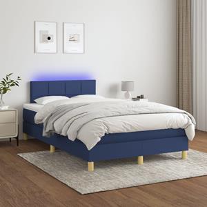 VidaXL Boxspring met matras en LED stof blauw 120x200 cm