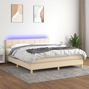 VidaXL Boxspring met matras en LED stof crèmekleurig 180x200 cm