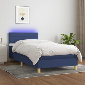 VidaXL Boxspring met matras en LED stof blauw 100x200 cm