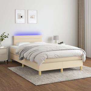 VidaXL Boxspring met matras en LED stof crèmekleurig 120x200 cm