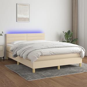 VidaXL Boxspring met matras en LED stof crèmekleurig 140x190 cm