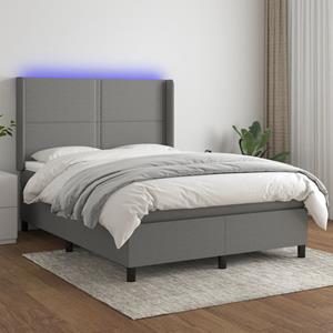 VidaXL Boxspring met matras en LED stof donkergrijs 140x200 cm