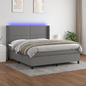 VidaXL Boxspring met matras en LED stof donkergrijs 160x200 cm