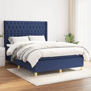 VidaXL Boxspring met matras stof blauw 140x200 cm