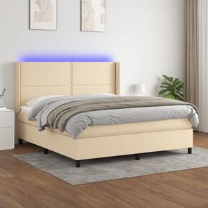 VidaXL Boxspring met matras en LED stof crèmekleurig 180x200 cm