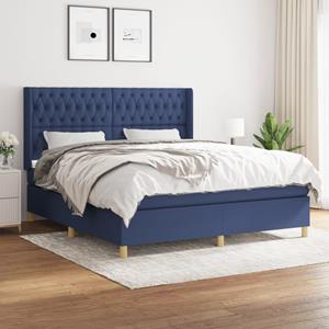 VidaXL Boxspring met matras stof blauw 180x200 cm