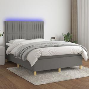 VidaXL Boxspring met matras en LED stof donkergrijs 140x190 cm