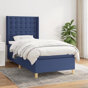 VidaXL Boxspring met matras stof blauw 90x200 cm