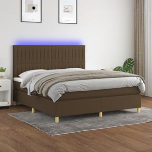 VidaXL Boxspring met matras en LED stof donkerbruin 160x200 cm