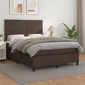 VidaXL Boxspring met matras kunstleer bruin 140x190 cm