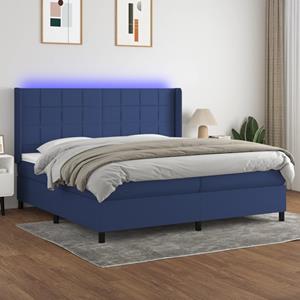 VidaXL Boxspring met matras en LED stof blauw 200x200 cm