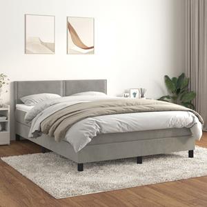 VidaXL Boxspring met matras fluweel lichtgrijs 140x190 cm