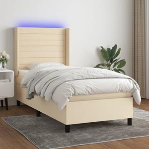 VidaXL Boxspring met matras en LED stof crèmekleurig 90x190 cm