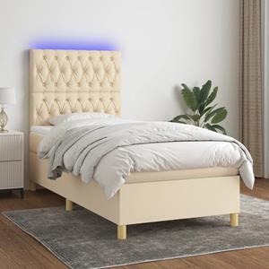 VidaXL Boxspring met matras en LED stof crèmekleurig 90x190 cm