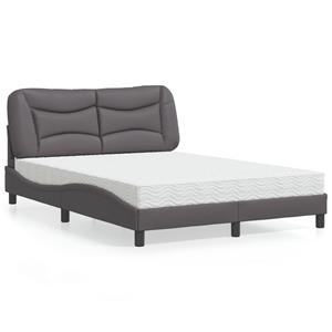 VidaXL Bed met matras kunstleer grijs 140x190 cm