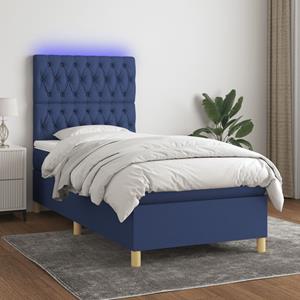 VidaXL Boxspring met matras en LED stof blauw 100x200 cm