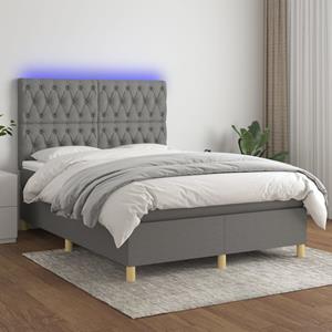 VidaXL Boxspring met matras en LED stof donkergrijs 140x190 cm