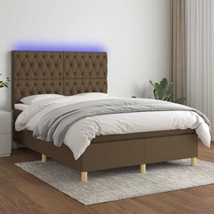 VidaXL Boxspring met matras en LED stof donkerbruin 140x190 cm