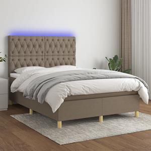 VidaXL Boxspring met matras en LED stof taupe 140x190 cm