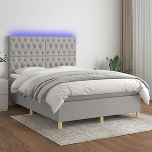 VidaXL Boxspring met matras en LED stof lichtgrijs 140x200 cm