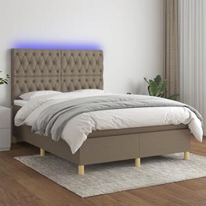 VidaXL Boxspring met matras en LED stof taupe 140x200 cm