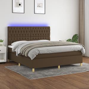 VidaXL Boxspring met matras en LED stof donkerbruin 160x200 cm