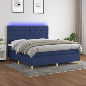 VidaXL Boxspring met matras en LED stof blauw 180x200 cm