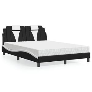 VidaXL Bed met matras kunstleer zwart en wit 140x190 cm