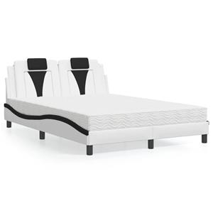 VidaXL Bed met matras kunstleer wit en zwart 140x200 cm