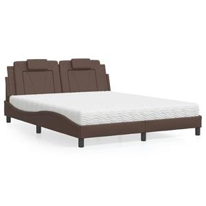 VidaXL Bed met matras kunstleer bruin 160x200 cm