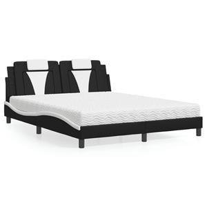 VidaXL Bed met matras kunstleer zwart en wit 160x200 cm