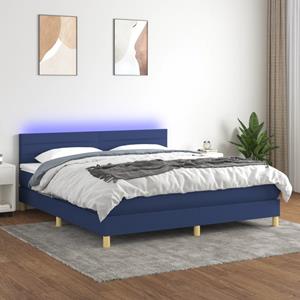 VidaXL Boxspring met matras en LED stof blauw 160x200 cm