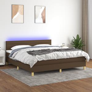 VidaXL Boxspring met matras en LED stof donkerbruin 180x200 cm