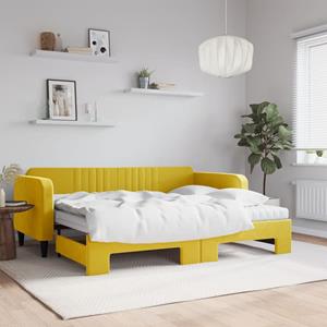 VidaXL Slaapbank onderschuifbed en matrassen 90x200 cm fluweel geel