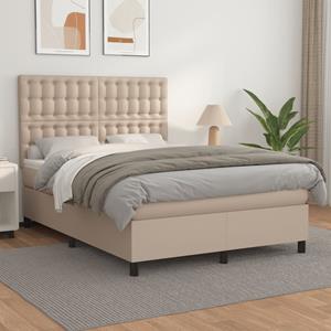 VidaXL Boxspring met matras kunstleer cappuccinokleurig 140x200 cm