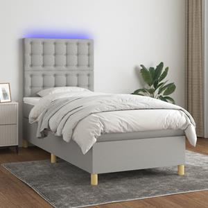 VidaXL Boxspring met matras en LED stof lichtgrijs 100x200 cm