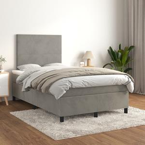 VidaXL Boxspring met matras fluweel lichtgrijs 120x200 cm