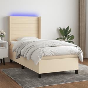 VidaXL Boxspring met matras en LED stof crèmekleurig 100x200 cm